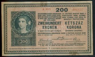 1918. 200K "A1025" sima hátlap T:III-(kis szakadás)