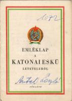 1950-es évek Emléklap a katonai eskű letételéről