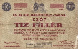 Csót/hadifogolytábor 1916. augusztus 1. 10f + 20f (2x) számozás nélkül T:III,III-