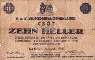 Csót/hadifogolytábor 1916. augusztus 1. 10f + 20f (2x) számozás nélkül T:III,III-