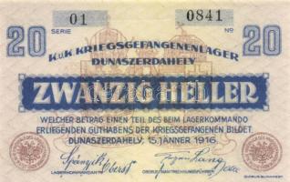 Dunaszerdahely/hadifogolytábor 1916. január 15. 20f T:I