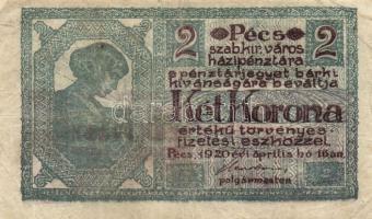 Pécs 1920. 2K pénztárjegy T:III