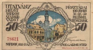 Sopron 1918. május 1. 50f utalvány T:II hajtásnál szakadás