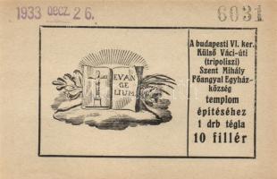 Budapest 1933. december 26. Szent Mihály Főangyal Egyházközség 10f-es téglajegye T:I