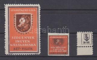 1940 Tary Antal tervezte Légoltalmi liga 3 db bélyeg