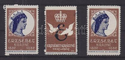 1937 Tary Antal tervezte Erzsébet királyné levélzáró 3 db