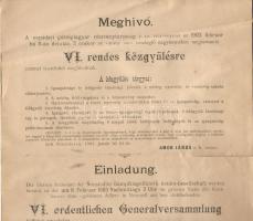1903 Meghívó a Nezsideri Gőztéglagyár Rt. közgyűlésére, magyar és német nyelven