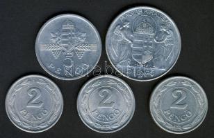 1941-43. 2P (3x) + 1943. 5P "Horthy balra" Alu + 1945. 5P Alu T:2,2- ph.