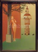 Tamás Gábor: Tempera-farost, jelzett, keretben 55x90 cm