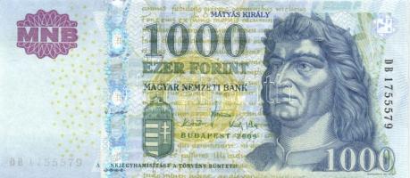 2009. 1000Ft nyomdai festékhiányos sorszámmal és holografikus fémcsík melletti fehérsávval T:III