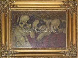 cca 1910 Tarajos? jelzéssel: Kutyák, olaj-vászon, keretben 55x42 cm