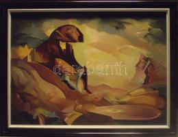 Árkossy István (1943): Párbaj Istennel, olaj-vászon, jelzett, keretben 70x90 cm