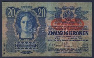 1913. 20K "II. Kiadás" (2x) "Deutschösterreich" felülnyomással,egymás utáni sors...