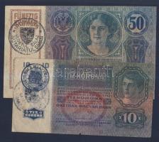 1914. 50K  + 1915. 10K mindkettő román hamis körbélyegzővel T:III