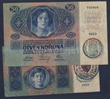 1914. 50K  + 1915. 10K mindkettő román hamis körbélyegzővel T:III