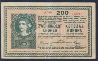 1918. 200K "A 2071" hullámos hátlappal és a hátlapon lila "Mohács Város Pénztári Hivatala 1919." felülbélyegzéssel T:III(apró szakadás)