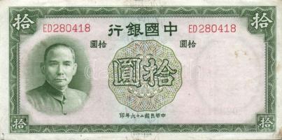 Kína 10db klf régi bankjegy T:vegyes