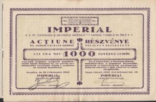 Nagyvárad 1928. Imperial Paprika Termelő és Őrlő R.t. részvényye 1000L-ről T:I-