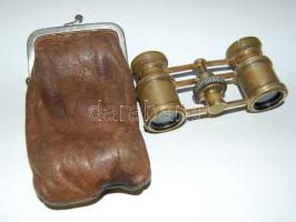 W.B.W. márkájú színházi látcső (egyik nézőke bakelit kerete repedt) bőrerszényben / theater googles