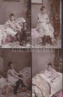 10 darabos, vetkőző hölgyet ábrázoló háború előtti erotikus képeslapsorozat (megíratlan, hibátlan állapotú lapok) / 10 piece Erotic postcards series