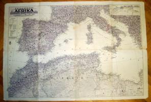 cca 1938 M. kir. Honvéd Térképészeti Intézet: Afrika és a földközi tenger térképe 60x90 cm