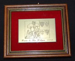 Kisméretű vésett réz kép szép keretben 11x13 cm