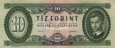 1962. 10Ft fordított hátlapi alapnyomattal "01" T:III
