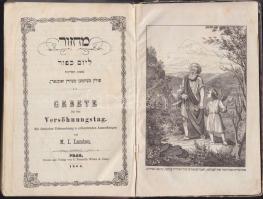 1864. Prága-"Gebete für den Versöhnungstag": Héber-német kétnyelvű imakönyv, az első lapon metszettel (kopott borítás)/ 1864. Prague: Hebrew-German bilingual prayer-book with engraving on the first page (worn cover)