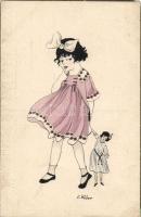 Kislány babával s: E. Weber, Girl with doll s: E. Weber