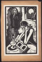 Kolozsváry Sándor (1896-1944): Olvasó lány, fametszet-papír, jelzett 17x26 cm