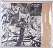 Alfred Rethel (1816-1850): Haláltánc fametszet-papír, jelzett a dúcon, 24x27cm