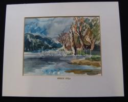 Kőhegyi Gyula (1933-): Tópart, akvarell-papír, jelzett, paszpartuban 39x48cm