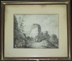 XIX. sz. vége. Jelzés nélkül: Alpesi jelenetet ábrázoló akvarell keretben, 39x34 cm