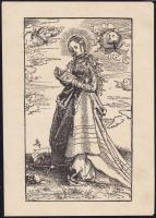 Lucas Cranach (1472-1553): Olvasó hölgy fametszet-papír, jelzett, 18x25cm