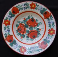 cca 1900 Virágokkal díszített Hollóháza kerámia falitányér d: 24cm
