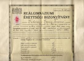 1939 Reálgimnáziumi Érettségi Bizonyítvány kitöltve