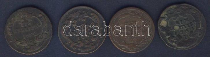 Ausztria/magyar verdejel 1762K 1Kr + 1763K 1Kr + 1780K 1Kr + Ausztria 1761P 1Kr T:3,3+