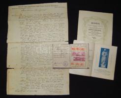 Kis papírrégiség tétel: meghívó Anna-bálra, tagsági könyv, kis ima könyv, Kossuth Lajos levelének másolata