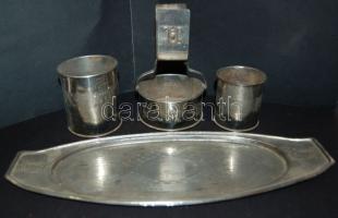 cca 1930 Nikkelezett asztali dohányzó szett / Tobacco set
