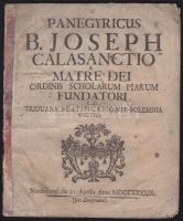 Panegyricus B. Joseph Calasanctio a matre dei...., Nicosburg 1799 Znoymanis 30p