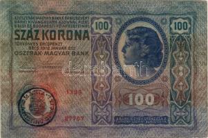 1919 100K (1912) román kézibélyegzővel T:2