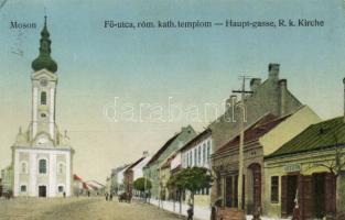 Moson Fő utca templommal és Stern üzletével