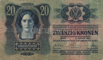 1913. 20K I.kiadás + 1916. 1K + 1917. 2K + 1919. 5K "Más törvényes..." T:III,IV