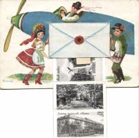 Cegléd (vasútállomással és hadiárvák otthonával) leporellocard s: Bernáth