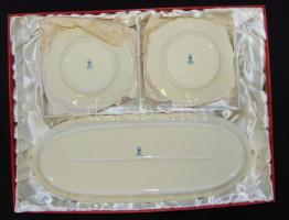 cca 1940 Kézzel festett 6 személyes Zsolnay süteményes készlet 6 tányér + tál eredeti dobozában / Se...