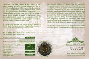 2002 100Ft "Kossuth" sorszámozott díszlapon T:BU