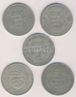 1947. 5Ft Ag "Kossuth" (5x) T:2-,3 ph.
