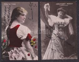 Komlóssy Emma és Abvelovszky Margit színésznők által dedikált fotólapok