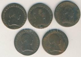 Ausztria/magyar verdejel 1799B 3Kr + 1800A 3Kr + 1800E 3Kr + 1800G 3Kr + 1800S 3Kr T:2+,2,3