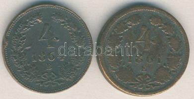 Ausztria/magyar verdejel 1861E 4Kr R! + 1864B 4Kr T:2-,3